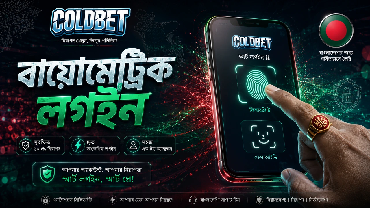 ColdBet বায়োমেট্রিক লগইন, ফিঙ্গারপ্রিন্ট ও ফেস আইডি, মোবাইল অ্যাপে নিরাপদ প্রবেশ, বাংলাদেশ