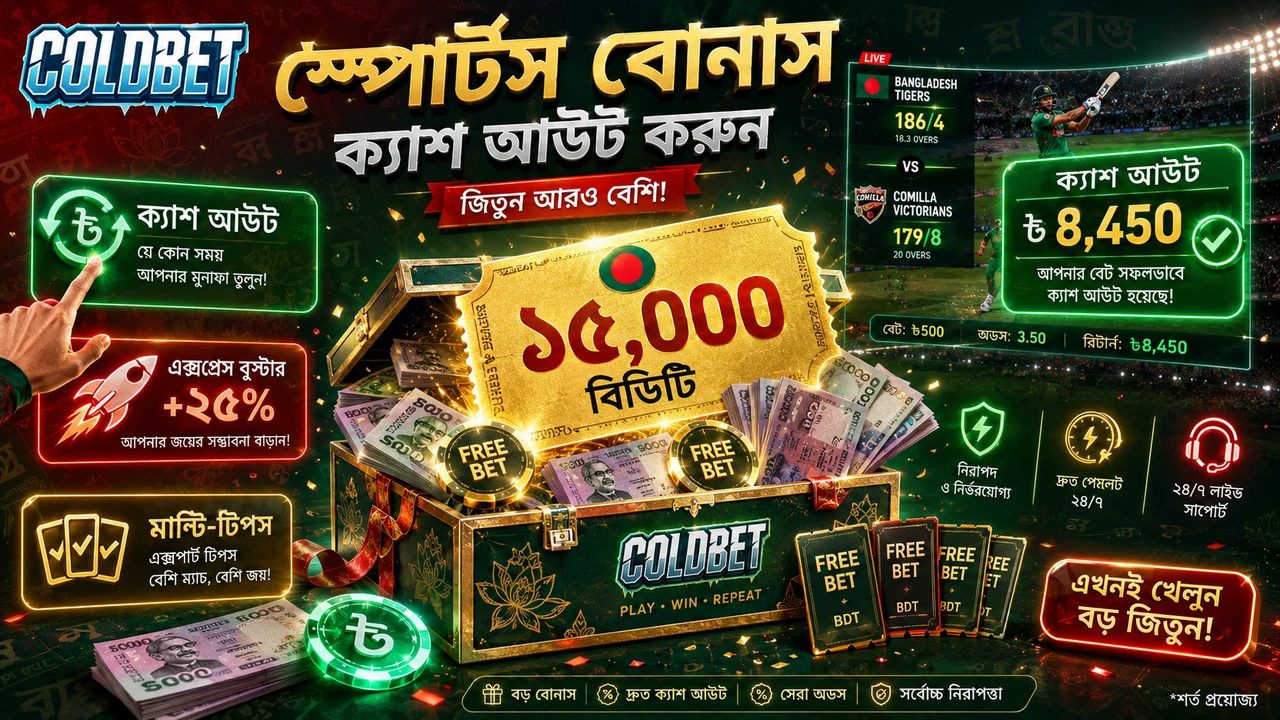 ColdBet স্পোর্টস বোনাস, ক্যাশ আউট ও লাইভ বেটিং, বিডিটি তে ১৫,০০০ বোনাস, বাংলাদেশ